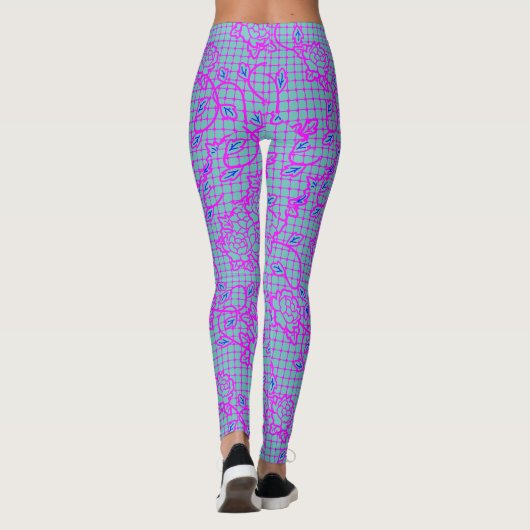 Luminous indigo Blume auf Net.01.b LBlue BG Leggings (Rückseite)
