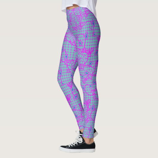 Luminous indigo Blume auf Net.01.b LBlue BG Leggings (Links)
