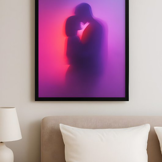Luminous Lovers – Neon Silhouette Romance Art Poster