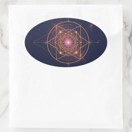 Luminous Mandala of Golden Harmony Ovaler Aufkleber (Tasche)