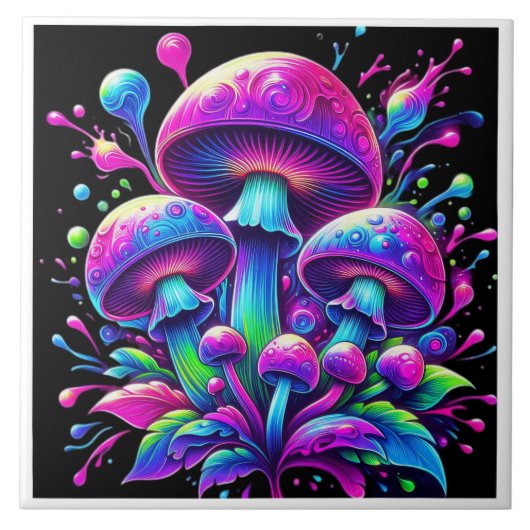Luminous Mushroom Fantasy Bloom Fliese (Vorderseite)