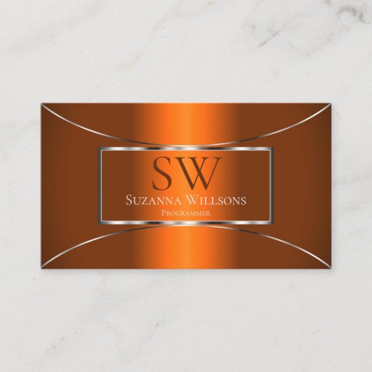 Luminous Orange Silver Decke mit Monogramm und Fot Visitenkarte (Vorderseite)