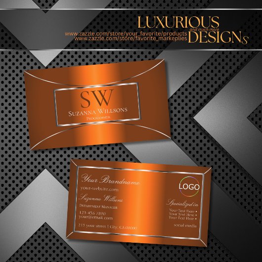 Luminous Orange Silver Decke mit Monogramm und Log Visitenkarte