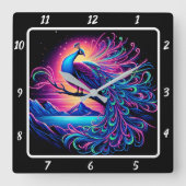 Luminous Peacock Art Quadratische Wanduhr (Vorderseite)