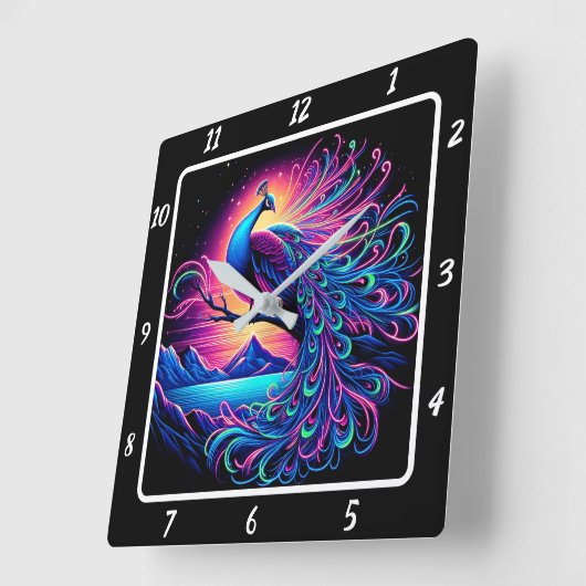 Luminous Peacock Art Quadratische Wanduhr (Winkel)