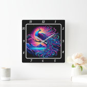 Luminous Peacock Art Quadratische Wanduhr (Zuhause)