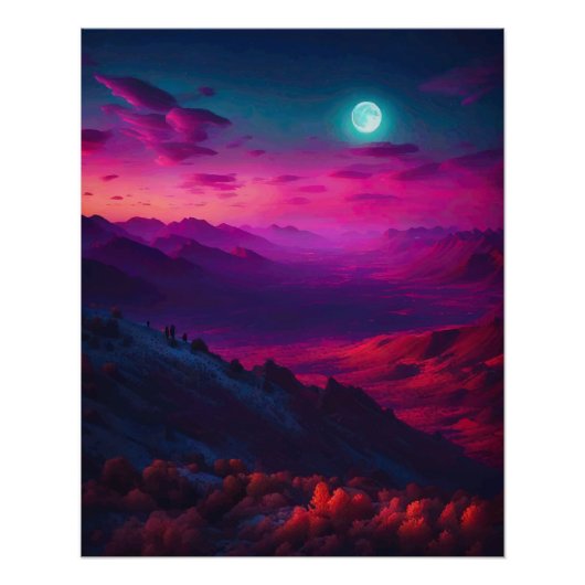 Luminous Pink & Purple Mountain Landscape Poster (Vorderseite)