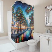 "Luminous Riverwalk: Weihnachtsabende" Duschvorhang (Beispiel)
