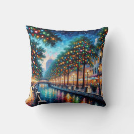 "Luminous Riverwalk: Weihnachtsabende" Kissen