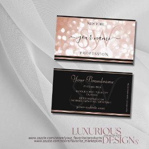 Luminous Rose Gold Glitzer Initials Black Luxury  Visitenkarte