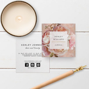 LUMINOUS ROSE & Peony Elegante Moderne Kunst, Dich Quadratische Visitenkarte