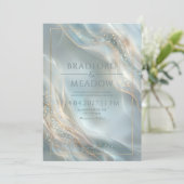 Luminous Stardust Misty Teal Ripple Wedding Einladung (Stehend Vorderseite)