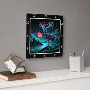 Luminous Twilight Deer Quadratische Wanduhr