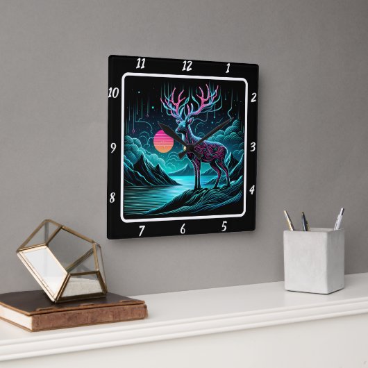 Luminous Twilight Deer Quadratische Wanduhr (Büro)