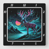 Luminous Twilight Deer Quadratische Wanduhr (Vorderseite)