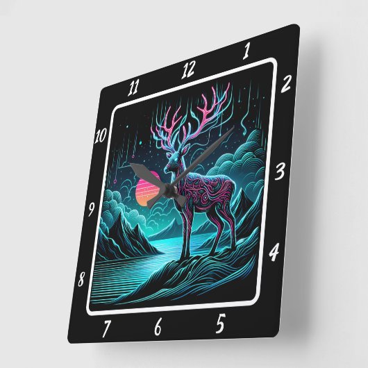 Luminous Twilight Deer Quadratische Wanduhr (Winkel)