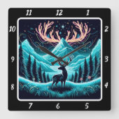 Luminous Twilight Elch Quadratische Wanduhr (Vorderseite)