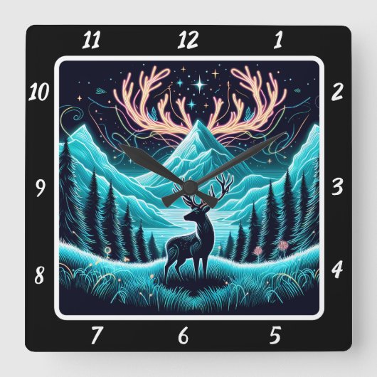 Luminous Twilight Elch Quadratische Wanduhr (Vorderseite)