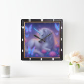 Luminous Unicorn Butterfly Fantasy Quadratische Wanduhr (Zuhause)