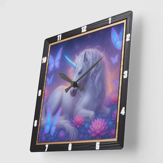 Luminous Unicorn Butterfly Fantasy Quadratische Wanduhr (Winkel)