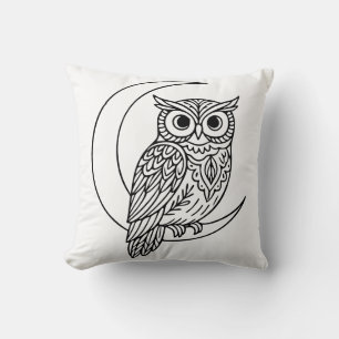 Luna-Eule-Linienkunst mit zunehmendem Mond Kissen