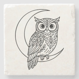 Luna-Eule-Linienkunst mit zunehmendem Mond Steinuntersetzer