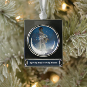 Luna Goddess auf den Nachts-Scattering Stars Banner-Ornament Silber