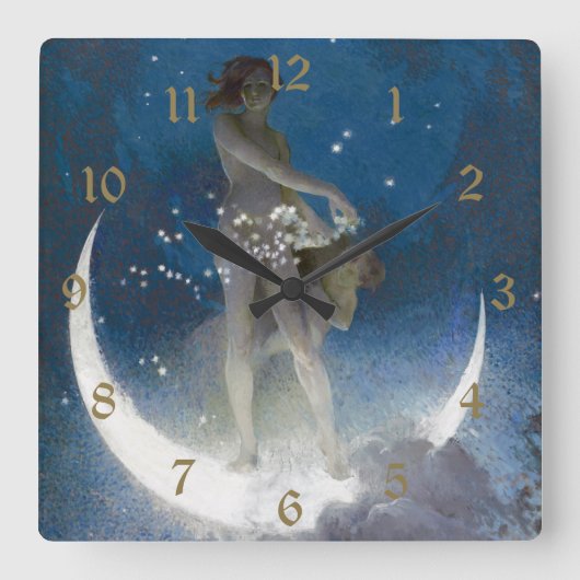 Luna Goddess auf den Nachts-Scattering Stars Quadratische Wanduhr (Vorderseite)