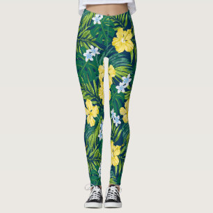 Luna Hibiscus Garten Hawaiian - Gelb und Navy Leggings