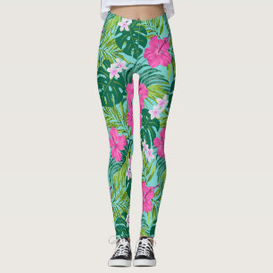 Luna Hibiscus Garten Hawaiian - Rosa und Türkis Leggings