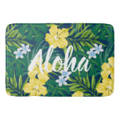 Luna Hibiskus Garden Hawaiian - Gelb und Marine Badematte (Vorderseite)