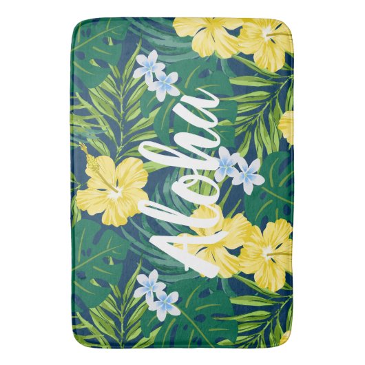 Luna Hibiskus Garden Hawaiian - Gelb und Marine Badematte (Vorderseite Vertikal)