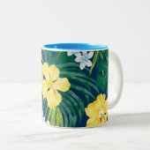 Luna Hibiskus Garden Hawaiian - Gelb und Marine Zweifarbige Tasse (VorderseiteRechts)