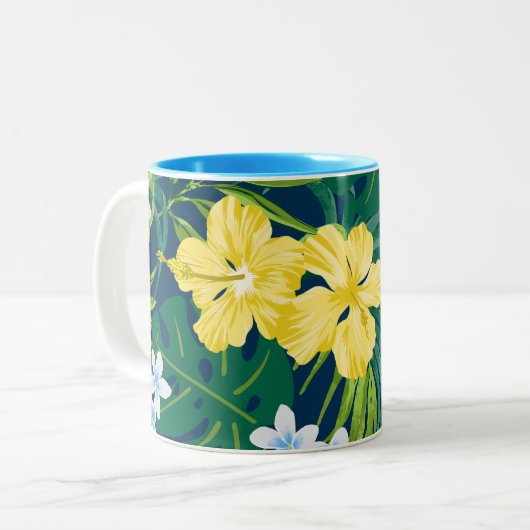 Luna Hibiskus Garden Hawaiian - Gelb und Marine Zweifarbige Tasse (Vorderseite Links)