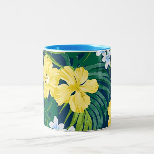 Luna Hibiskus Garden Hawaiian - Gelb und Marine Zweifarbige Tasse (Mittel)