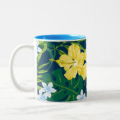 Luna Hibiskus Garden Hawaiian - Gelb und Marine Zweifarbige Tasse (Links)