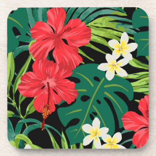 Luna Hibiskus Garden Hawaiian - Rot und Schwarz Getränkeuntersetzer