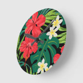 Luna Hibiskus Garden Hawaiian - Rot und Schwarz Runde Wanduhr (Winkel)