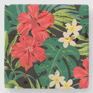 Luna Hibiskus Garden Hawaiian - Rot und Schwarz Steinuntersetzer