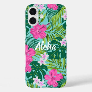 Luna Hibiskusgarten Hawaiian - Rosa und Türkis iPhone 16 Plus Hülle