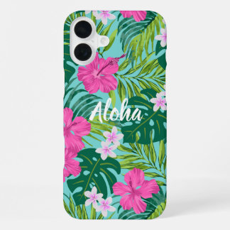 Luna Hibiskusgarten Hawaiian - Rosa und Türkis iPhone 16 Plus Hülle