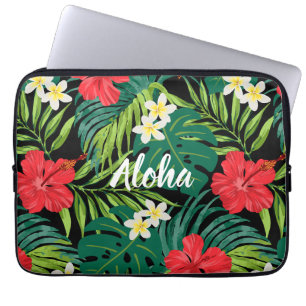Luna Hibiskusgarten Hawaiian - Rot und Schwarz Laptopschutzhülle