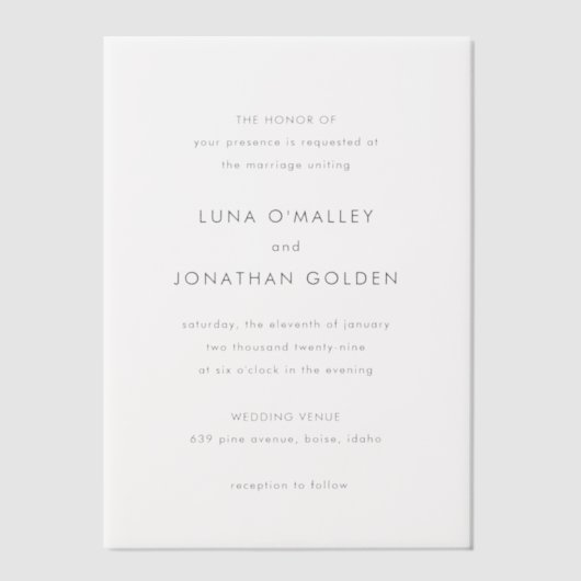 Luna Modern Wedding Pergament Einladungen (Vorderseite)