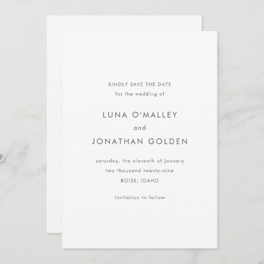 Luna Modern Wedding Save The Date (Vorne/Hinten)