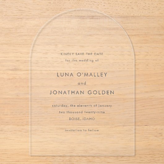 Luna Moderne Hochzeit retten das Datum Acryleinladungen (Vorderseite)