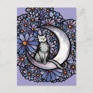 Luna Mond Katze Lila Gänseblümchen Postkarte