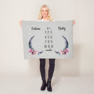 Luna Moon Personalisiert Baby Milestone Blanket Mo Fleecedecke
