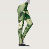 Luna Moth and Blume - Grün und Creme Leggings (Rechts)