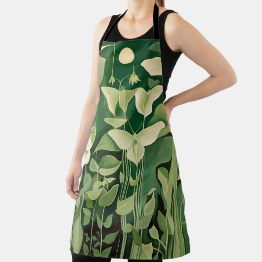 Luna Moth and Blume - Grün und Creme Schürze (InSitu)