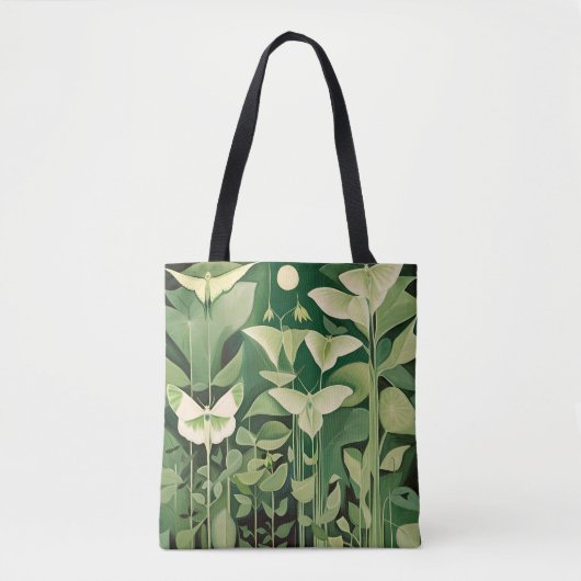Luna Moth and Blume - Grün und Creme Tasche (Vorderseite)